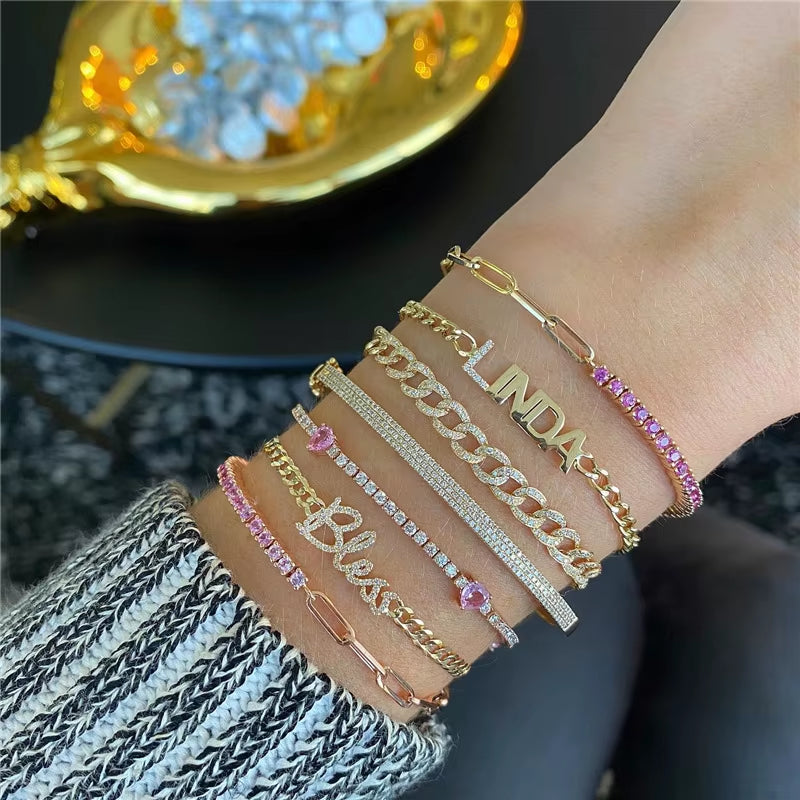 Luxury Color Cubic Zirconia Gold Color Tennis Bracelets for Women Girls 2022 New Trend Chain Bracelets Jewelry Party Gifts