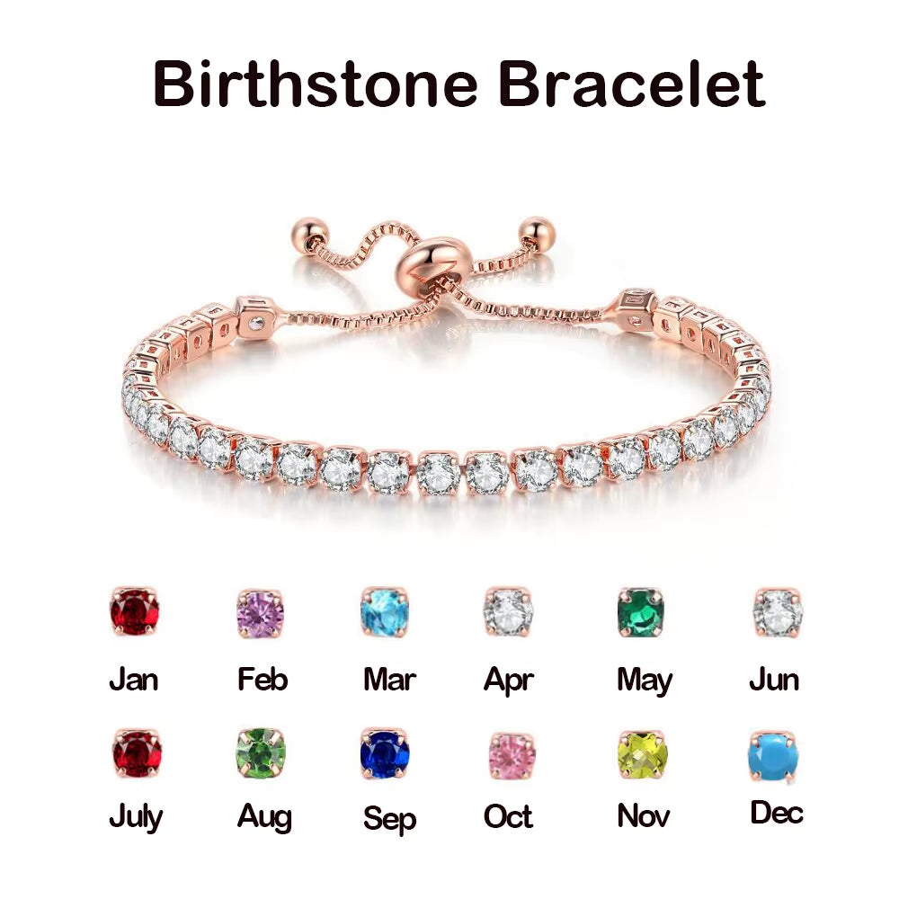 Colorful Birthstone Tennis Bracelet for Women Adjustable Multicolor CZ Crystal Wedding Birthday Gifts Bracelet on Hand Jewelry