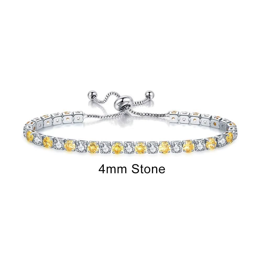 Colorful Birthstone Tennis Bracelet for Women Adjustable Multicolor CZ Crystal Wedding Birthday Gifts Bracelet on Hand Jewelry