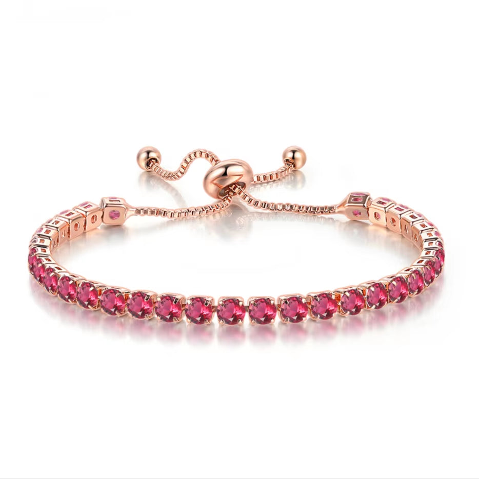 Colorful Birthstone Tennis Bracelet for Women Adjustable Multicolor CZ Crystal Wedding Birthday Gifts Bracelet on Hand Jewelry