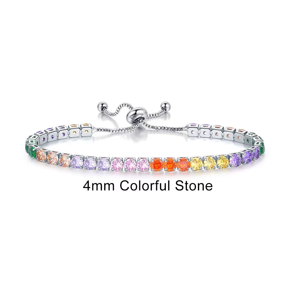 Colorful Birthstone Tennis Bracelet for Women Adjustable Multicolor CZ Crystal Wedding Birthday Gifts Bracelet on Hand Jewelry