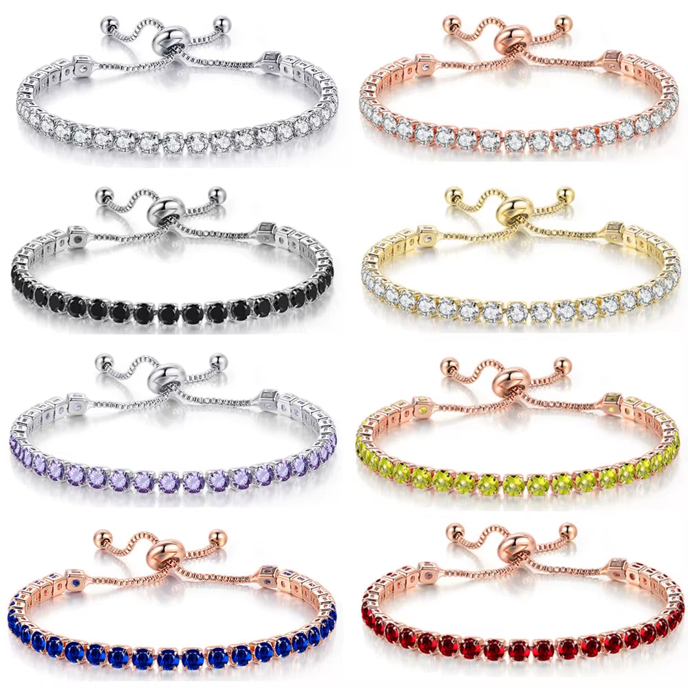 Colorful Birthstone Tennis Bracelet for Women Adjustable Multicolor CZ Crystal Wedding Birthday Gifts Bracelet on Hand Jewelry