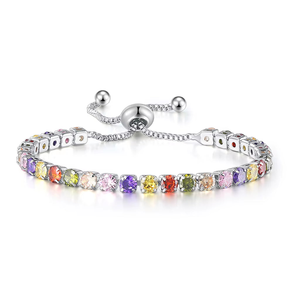 Colorful Birthstone Tennis Bracelet for Women Adjustable Multicolor CZ Crystal Wedding Birthday Gifts Bracelet on Hand Jewelry