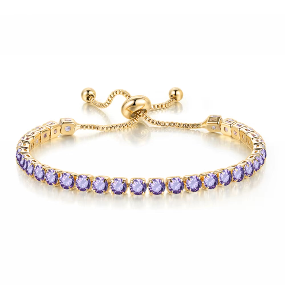 Colorful Birthstone Tennis Bracelet for Women Adjustable Multicolor CZ Crystal Wedding Birthday Gifts Bracelet on Hand Jewelry