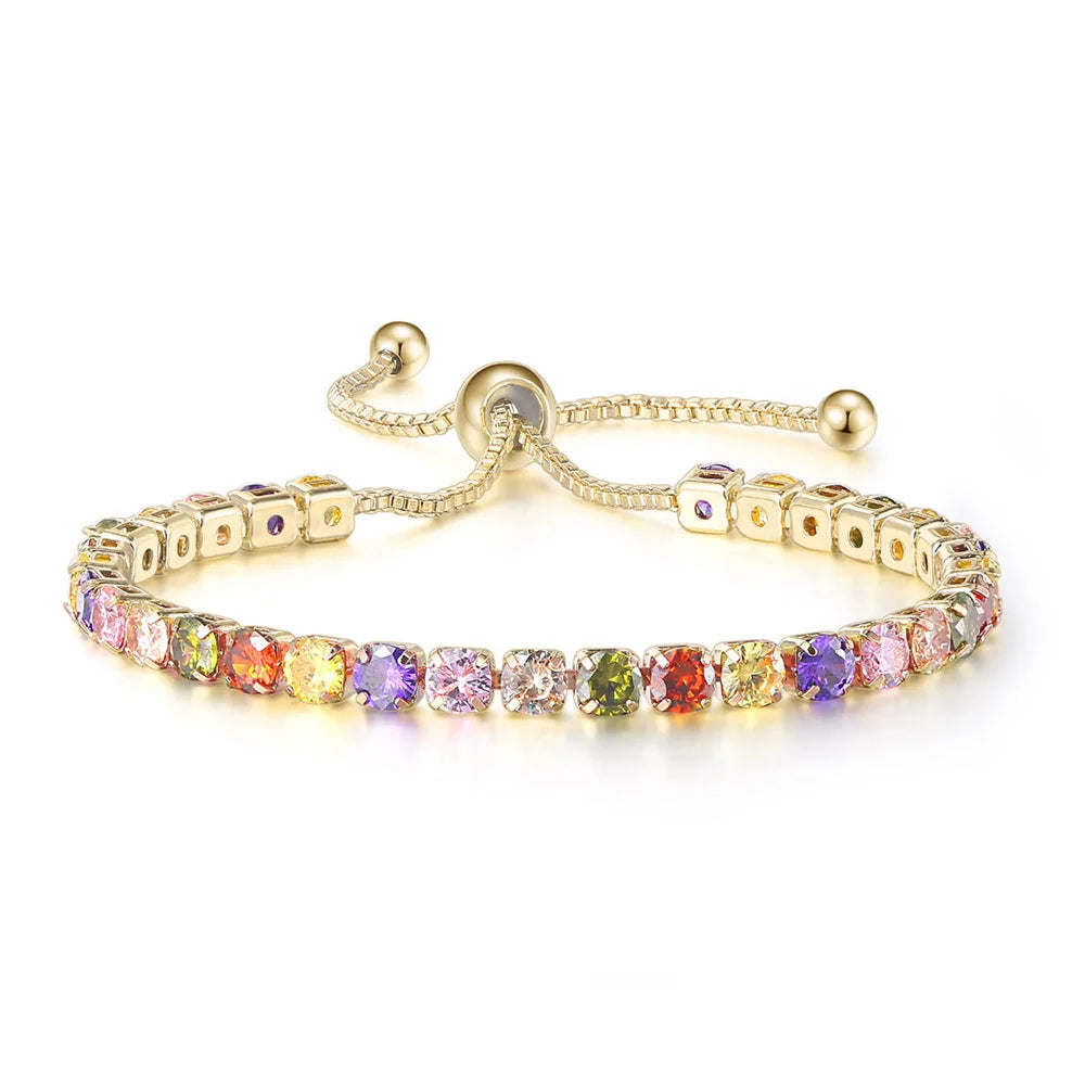 Colorful Birthstone Tennis Bracelet for Women Adjustable Multicolor CZ Crystal Wedding Birthday Gifts Bracelet on Hand Jewelry