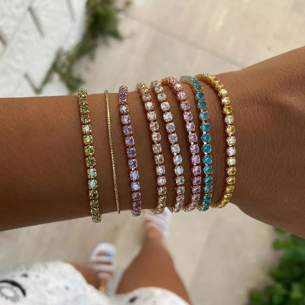 Colorful Birthstone Tennis Bracelet for Women Adjustable Multicolor CZ Crystal Wedding Birthday Gifts Bracelet on Hand Jewelry