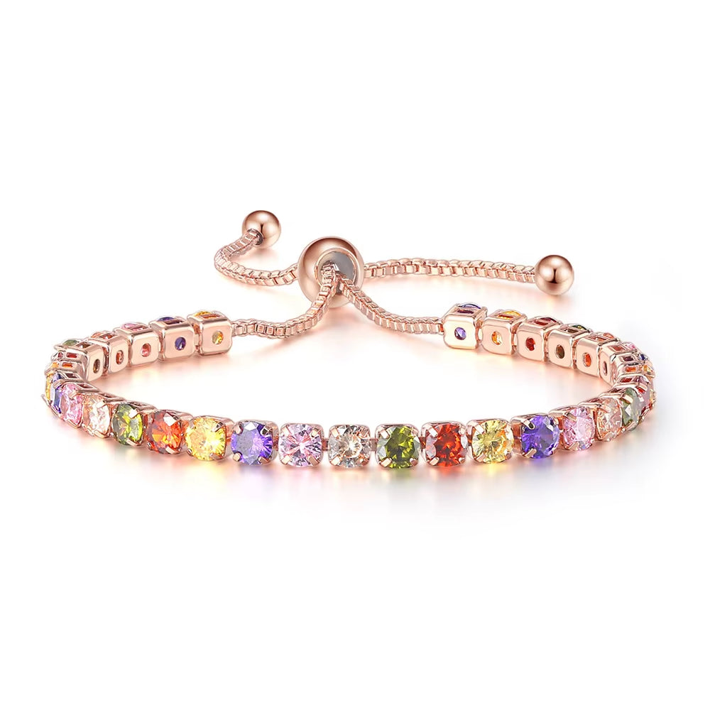 Colorful Birthstone Tennis Bracelet for Women Adjustable Multicolor CZ Crystal Wedding Birthday Gifts Bracelet on Hand Jewelry