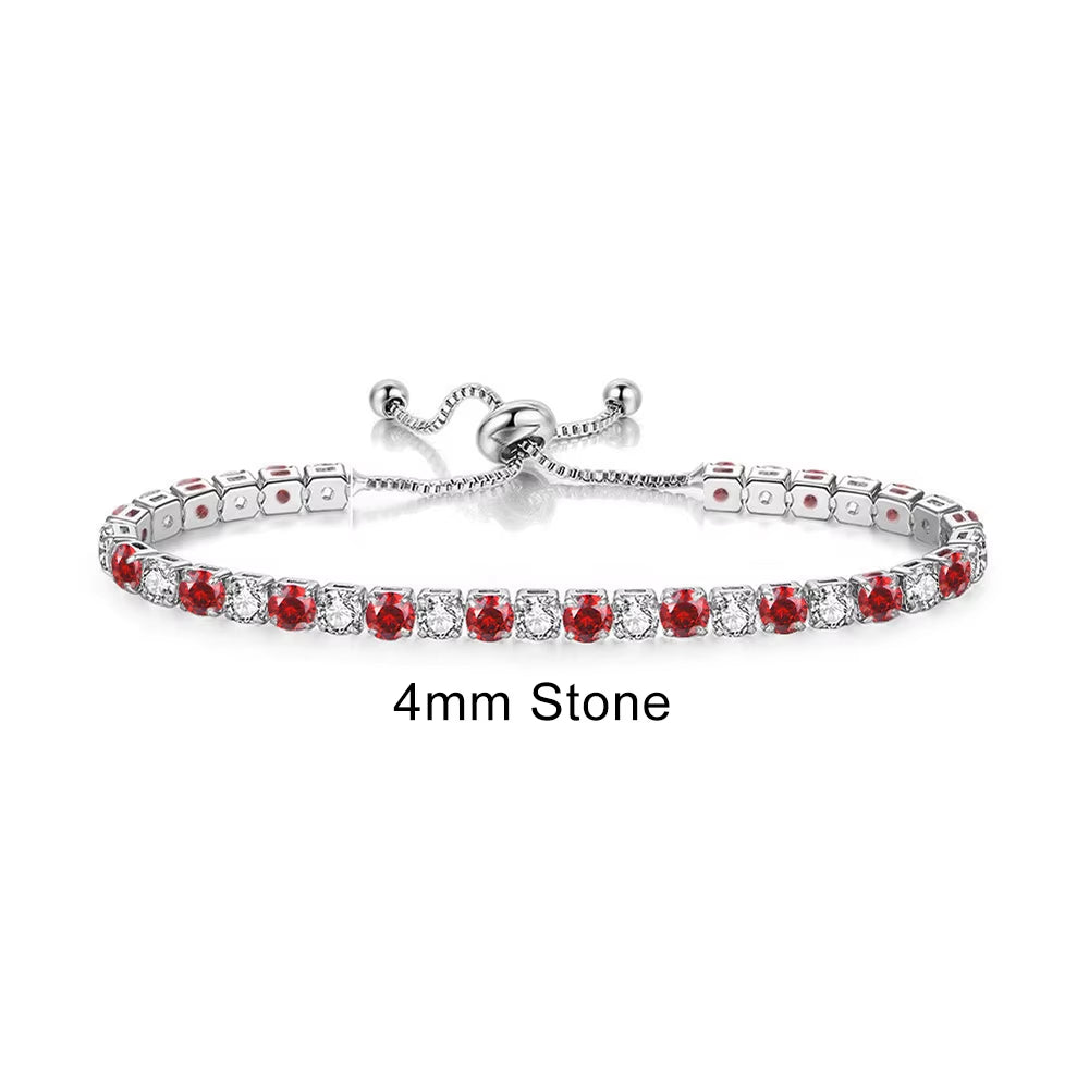 Colorful Birthstone Tennis Bracelet for Women Adjustable Multicolor CZ Crystal Wedding Birthday Gifts Bracelet on Hand Jewelry