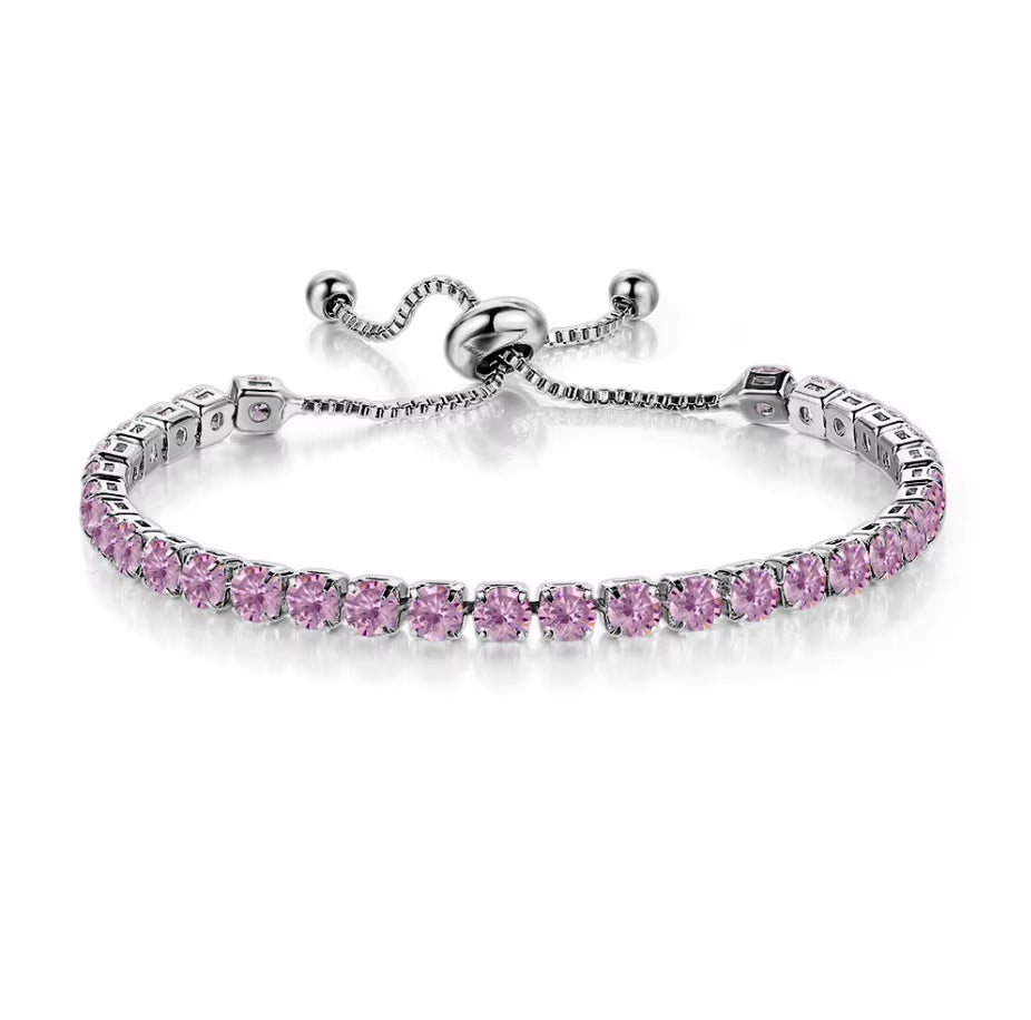 Colorful Birthstone Tennis Bracelet for Women Adjustable Multicolor CZ Crystal Wedding Birthday Gifts Bracelet on Hand Jewelry
