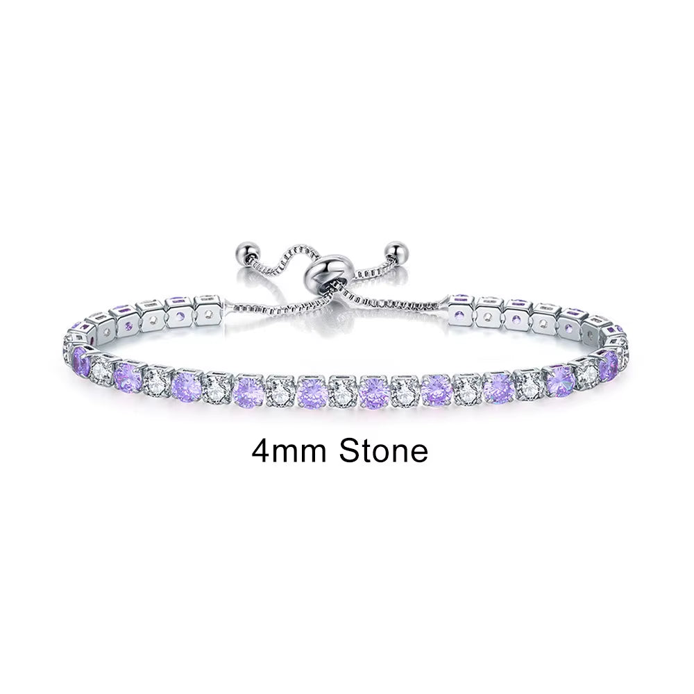 Colorful Birthstone Tennis Bracelet for Women Adjustable Multicolor CZ Crystal Wedding Birthday Gifts Bracelet on Hand Jewelry