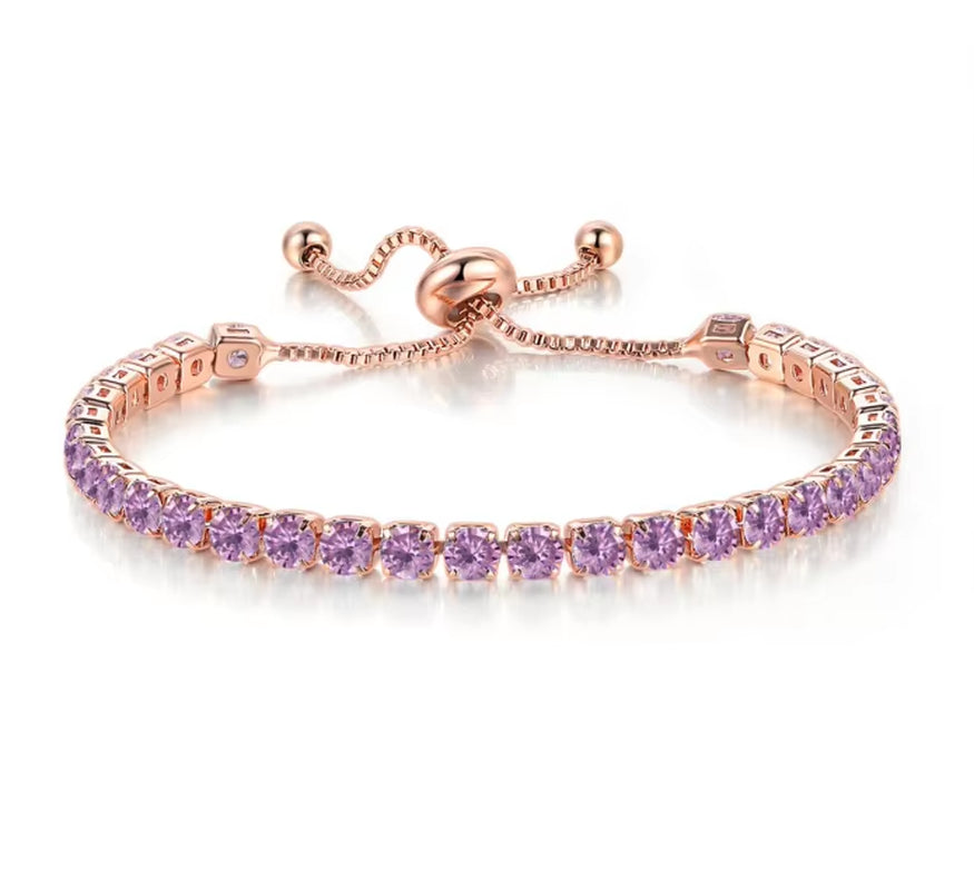 Colorful Birthstone Tennis Bracelet for Women Adjustable Multicolor CZ Crystal Wedding Birthday Gifts Bracelet on Hand Jewelry
