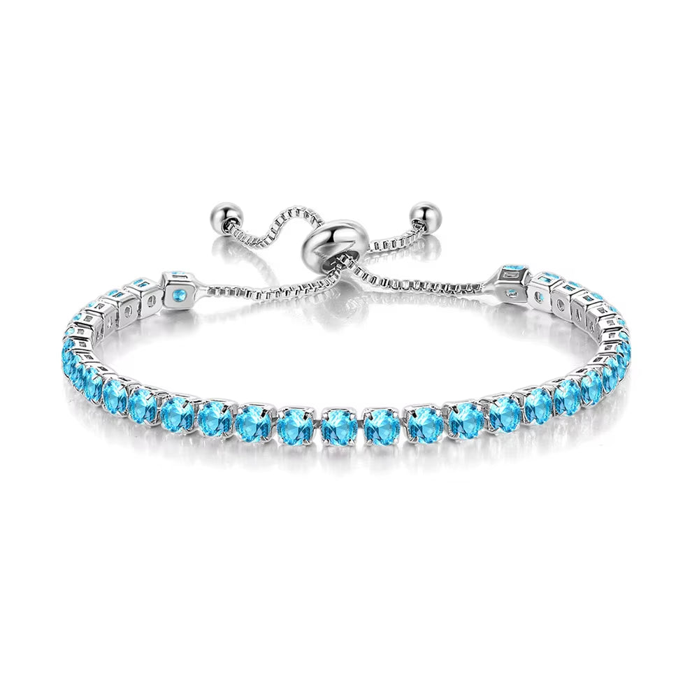 Colorful Birthstone Tennis Bracelet for Women Adjustable Multicolor CZ Crystal Wedding Birthday Gifts Bracelet on Hand Jewelry