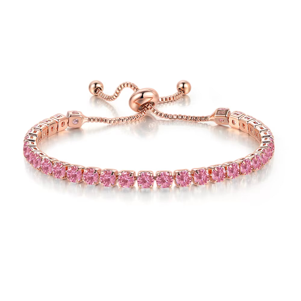 Colorful Birthstone Tennis Bracelet for Women Adjustable Multicolor CZ Crystal Wedding Birthday Gifts Bracelet on Hand Jewelry