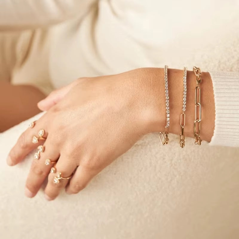 Luxury Color Cubic Zirconia Gold Color Tennis Bracelets for Women Girls 2022 New Trend Chain Bracelets Jewelry Party Gifts